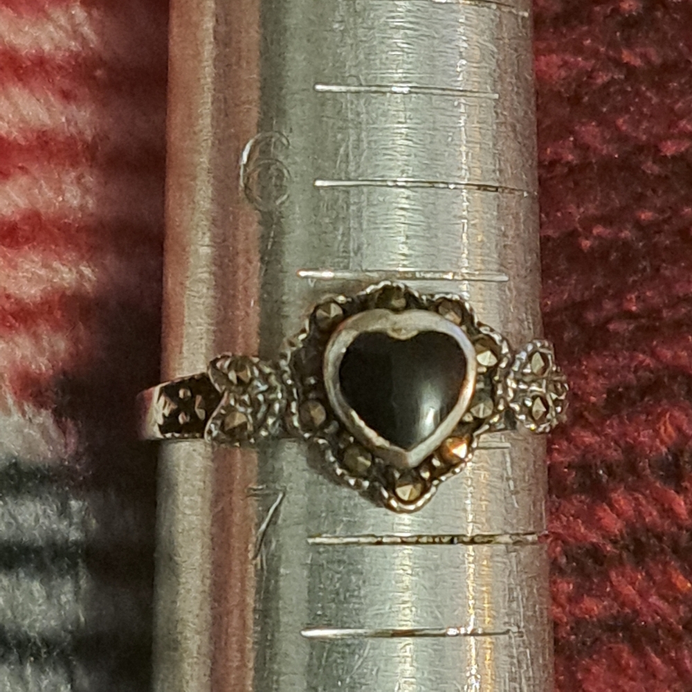Sterling Silver Black Onyx and Marcasite Ring
